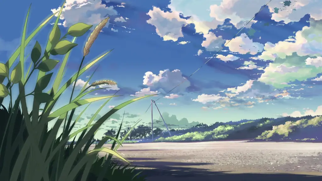 Keindahan Animasi dalam Film Anime Gambar pemandangan alam yang indah dalam film anime.