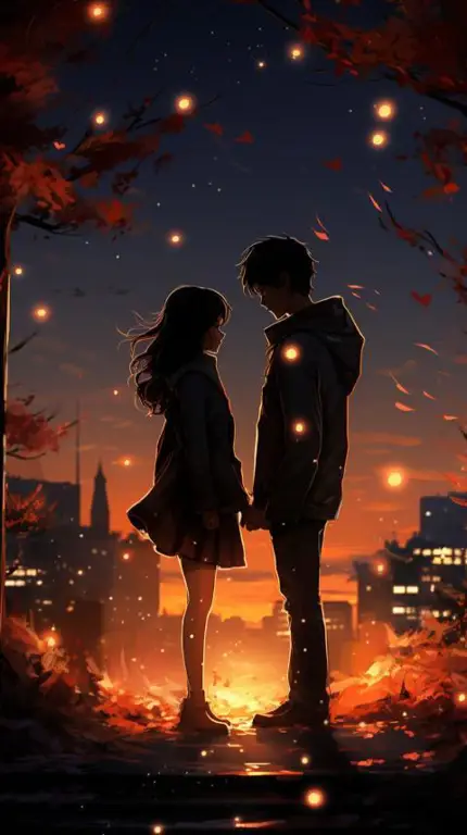 Pasangan Anime Romantis Gambar pasangan anime dalam adegan romantis
