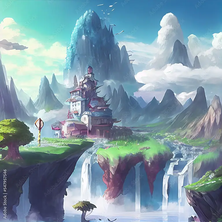 Pemandangan alam fantasi yang indah Pemandangan alam fantasi anime