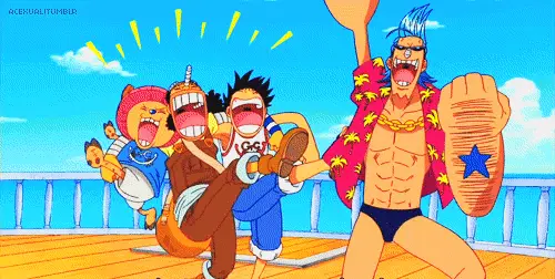 Luffy dan Kru Merayakan Sukses Gambar Luffy dan kru Topi Jerami merayakan kemenangan