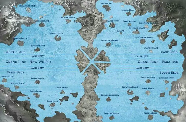 Petualangan Menuju Laugh Tale Peta dunia One Piece dengan berbagai pulau dan lokasi
