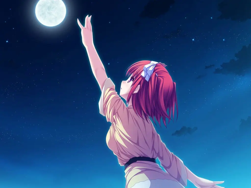 Menikmati anime romantis Gadis anime yang lucu menonton anime