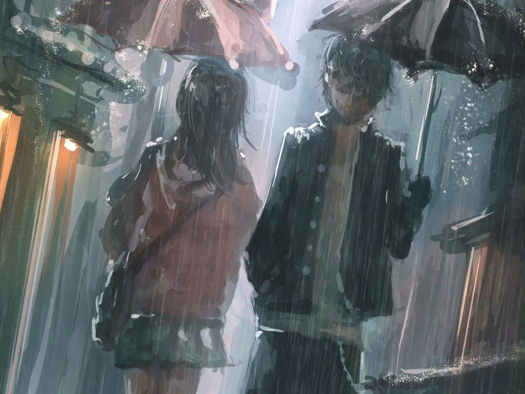 Kisah Cinta yang Menyentuh Hati Ilustrasi pasangan anime yang sedih namun romantis
