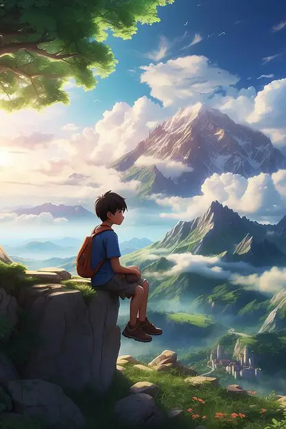 Menikmati keindahan bersama pasangan anime Karakter anime menonton matahari terbenam bersama