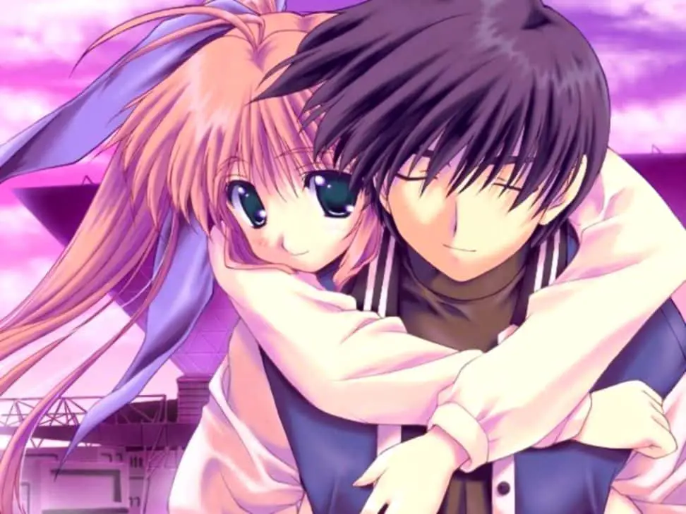 Pasangan anime romantis dalam sebuah adegan romantis Pasangan anime romantis
