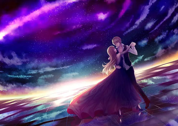 Pemandangan Romantis Pemandangan malam romantis di anime