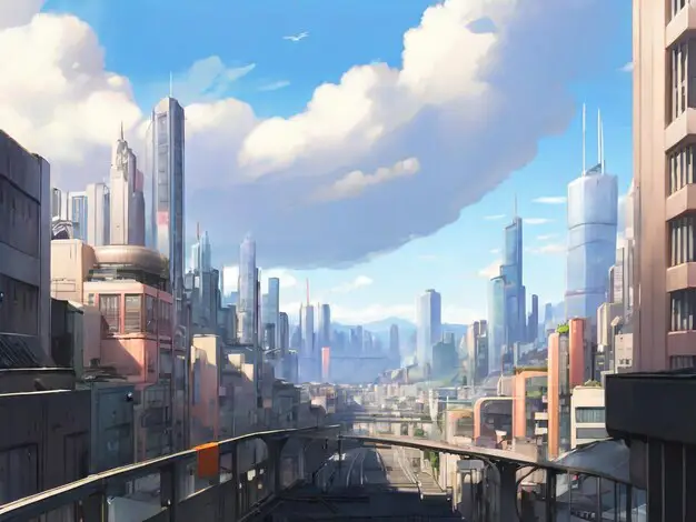 Dunia Anime yang Futuristik dan Menarik Gambar pemandangan kota futuristik dalam anime