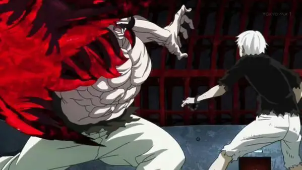 Pertarungan menegangkan antara manusia dan Ghoul Adegan dari anime Tokyo Ghoul