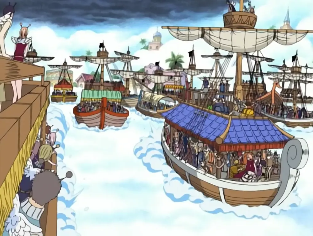 Petualangan di Pulau Langit Skypiea Gambar pemandangan Skypiea di One Piece