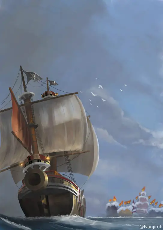 Thousand Sunny: Kapal yang Mengarungi Lautan Gambar kapal Thousand Sunny, kapal Bajak Laut Topi Jerami