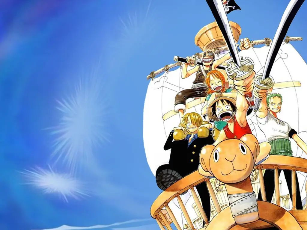 Petualangan seru Luffy dan kru Topi Jerami Gambar Luffy dan kru Topi Jerami berlayar di kapal Going Merry
