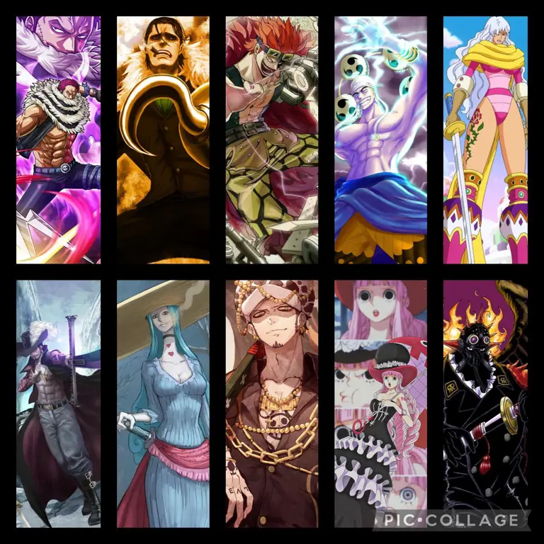 Karakter-karakter ikonik dalam anime One Piece Gambar berbagai karakter One Piece dengan desain yang unik