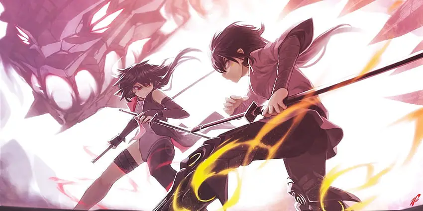 Pertarungan Epik dengan Kekuatan Super Gambar pertarungan pedang anime yang epik