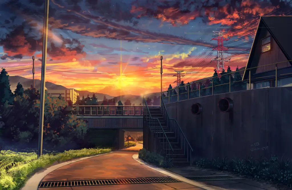 Dunia Anime yang Menawan Pemandangan indah dalam anime, latar belakang pertarungan epik