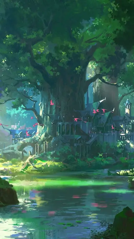 Pemandangan Anime Fantasi yang Menawan Gambar pemandangan anime fantasi yang indah