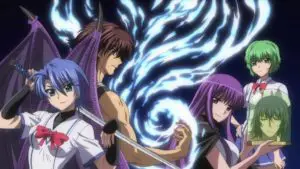 Pertarungan Sihir yang Spektakuler Ilustrasi pertarungan sihir di sekolah anime