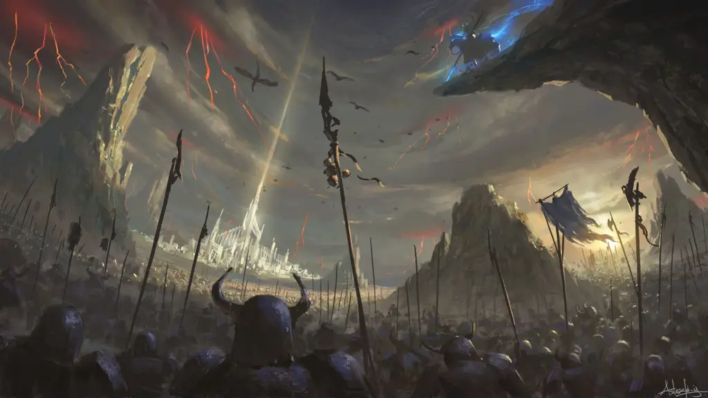 Adegan Pertarungan Anime Fantasy Gambar adegan pertarungan epik dalam anime fantasy