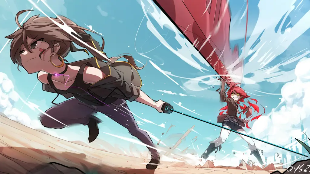 Pertarungan epik antara karakter OP Gambar adegan pertarungan anime