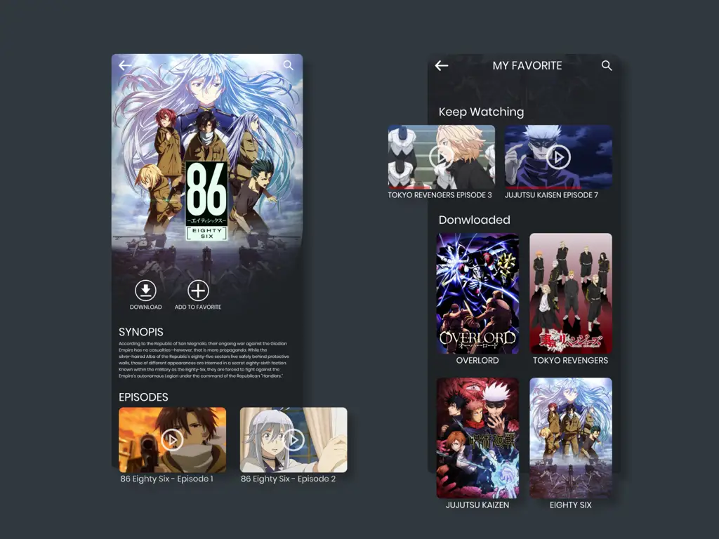 Contoh antarmuka aplikasi streaming anime Antarmuka aplikasi streaming anime