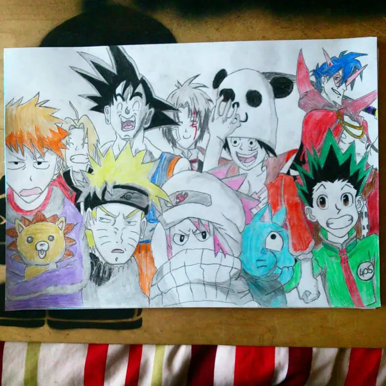 Ilustrasi berbagai karakter anime populer Berbagai karakter anime
