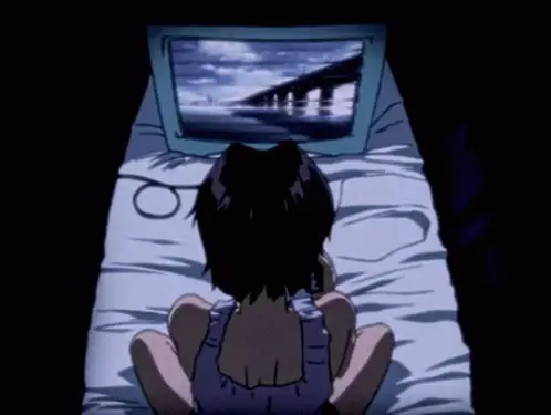 Menikmati Anime Favorit Gambar karakter anime menonton anime di aplikasi