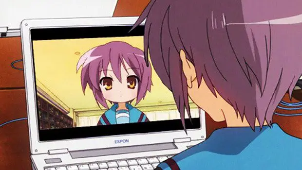 Menikmati Anime di Ponsel Gambar karakter anime menonton anime di ponsel