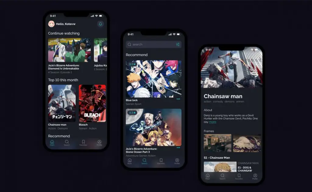 Berbagai pilihan anime tersedia di aplikasi Antarmuka aplikasi streaming anime yang menampilkan berbagai pilihan anime