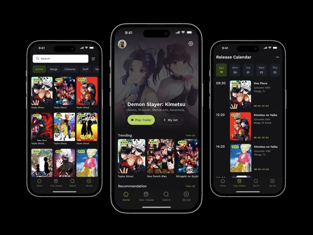 Antarmuka Aplikasi yang Ramah Pengguna Gambar antarmuka aplikasi streaming anime